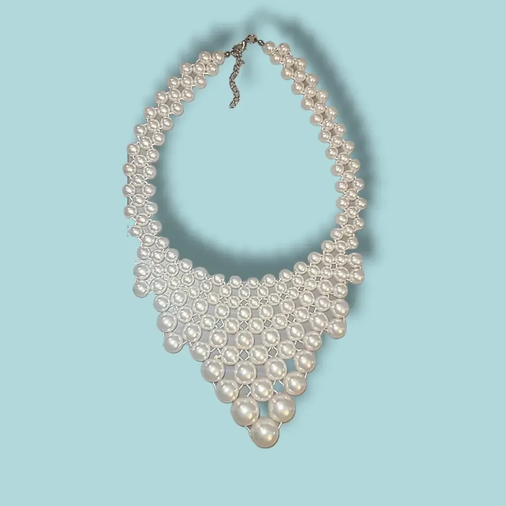 Vintage Rmn Faux Pearl Beaded Collar Bib Statement‎ Necklace